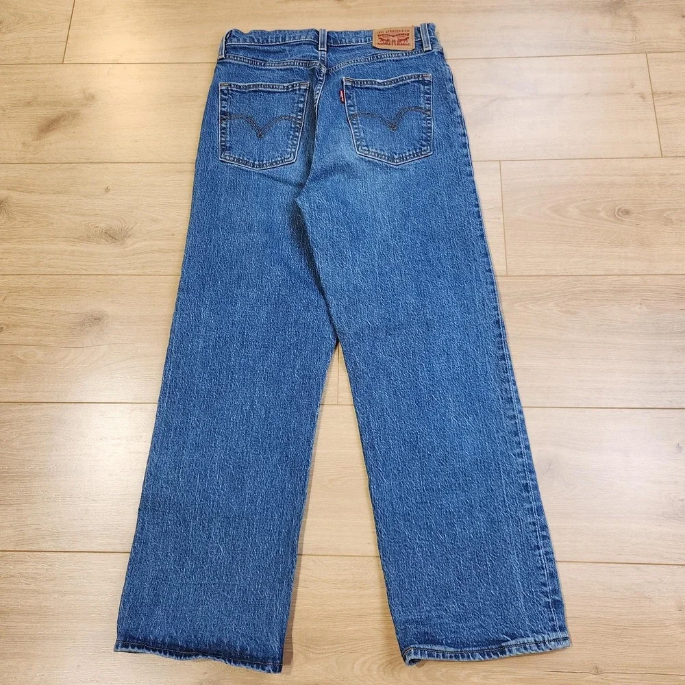 Levis Ribcage Straight Jeans‎ Womens 28x27 Medium Wash High Rise Stretch Denim